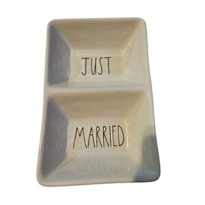 Rae Dunn Magenta Artisan "JUST MARRIED" large letters divided 2 Dish Candy Bowl